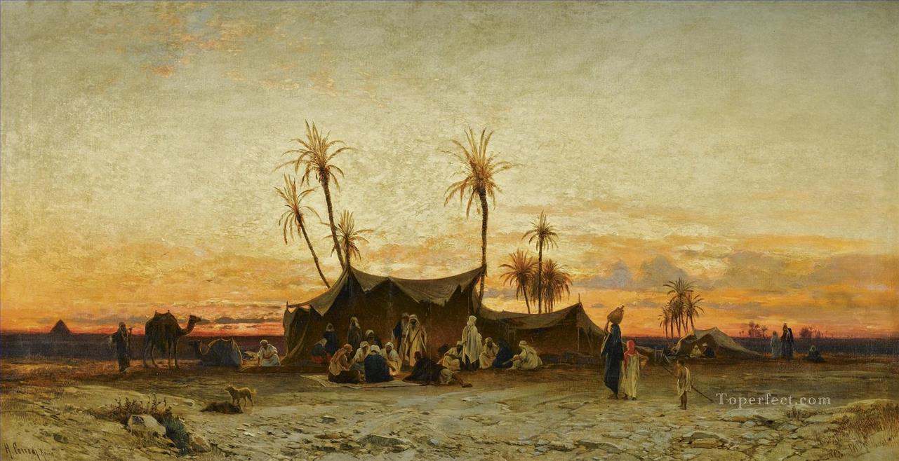 un accampamento arabo al tramonto Hermann David Salomon Corrodi orientalist scenery Oil Paintings